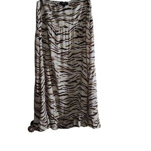 Women's INC Cream Brown Large Talia Tiger Elastic Waist Flared Ruffled skirt